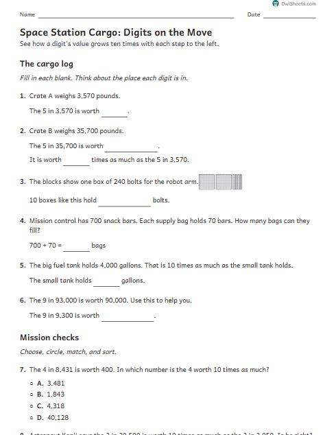 Space Station Cargo: Digits on the Move worksheet preview