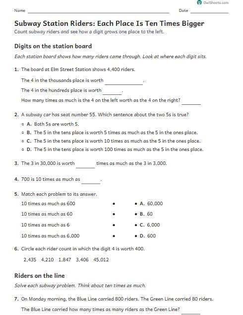 Subway Station Riders: Each Place Is Ten Times Bigger worksheet preview