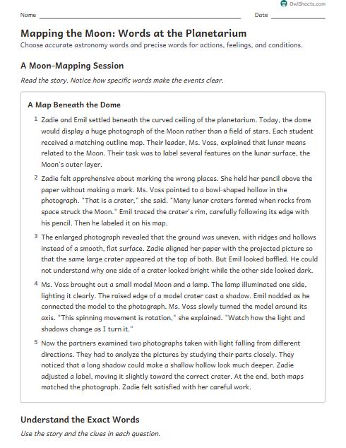 Mapping the Moon: Words at the Planetarium worksheet preview