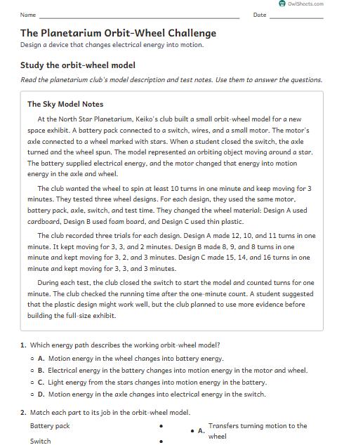 The Planetarium Orbit-Wheel Challenge worksheet preview