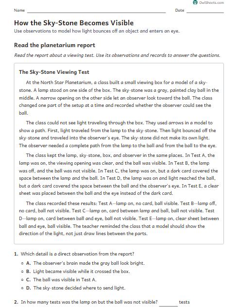 How the Sky-Stone Becomes Visible worksheet preview
