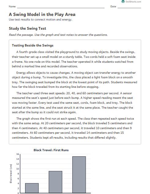 A Swing Model in the Play Area worksheet preview