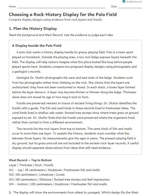 Choosing a Rock-History Display for the Polo Field worksheet preview