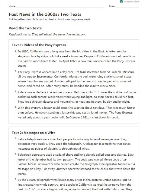 Fast News in the 1860s: Two Texts worksheet preview