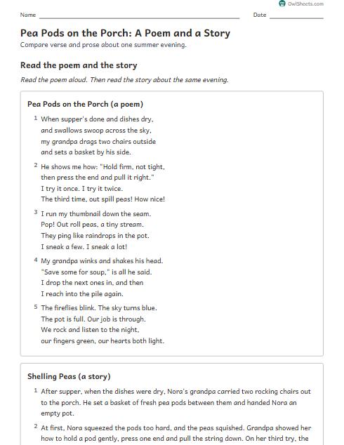 Pea Pods on the Porch: A Poem and a Story worksheet preview