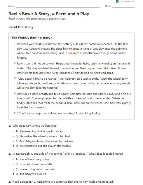 Ravi's Bowl: A Story, a Poem and a Play worksheet preview