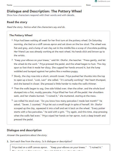 Dialogue and Description: The Pottery Wheel worksheet preview