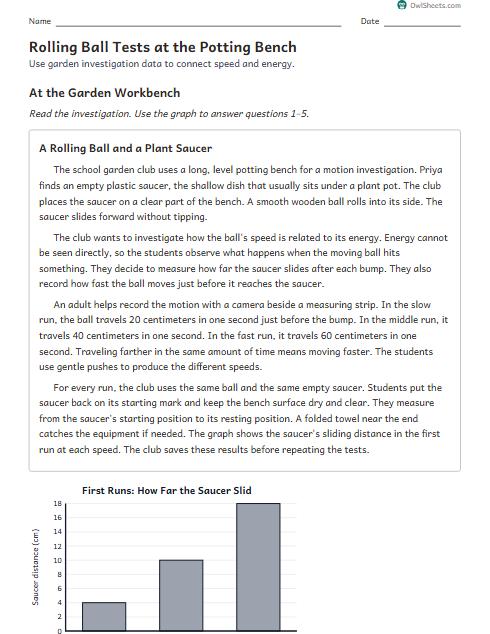 Rolling Ball Tests at the Potting Bench worksheet preview