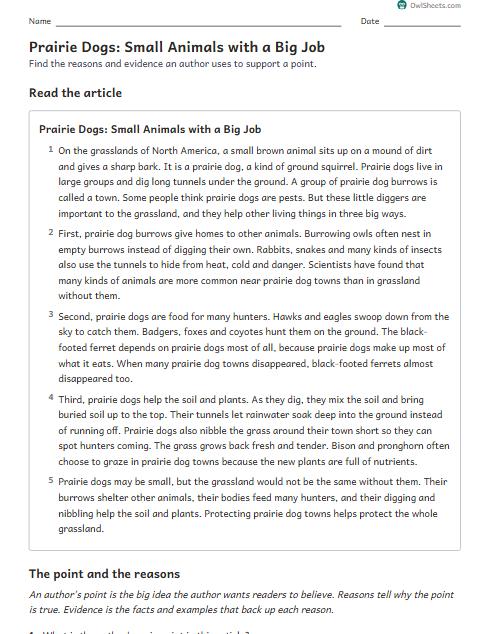 Prairie Dogs: Small Animals with a Big Job worksheet preview