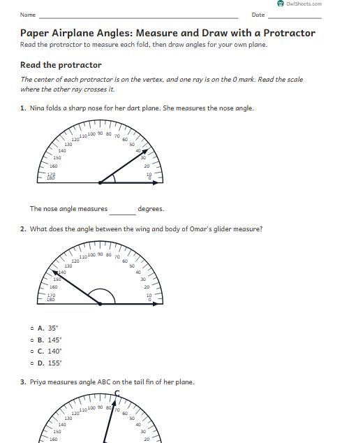 Paper Airplane Angles: Measure and Draw with a Protractor worksheet preview