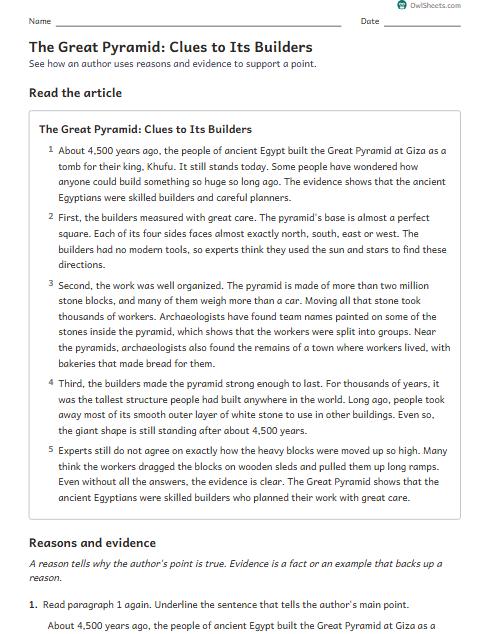 The Great Pyramid: Clues to Its Builders worksheet preview