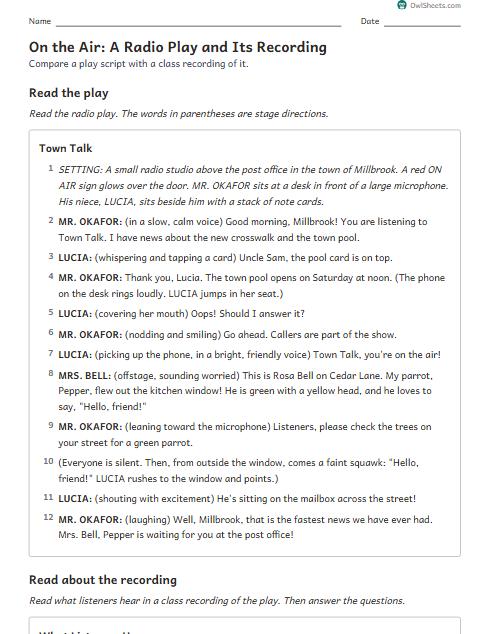On the Air: A Radio Play and Its Recording worksheet preview