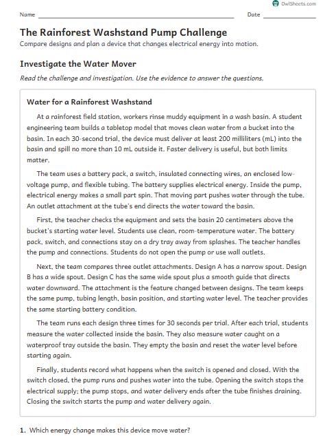 The Rainforest Washstand Pump Challenge worksheet preview