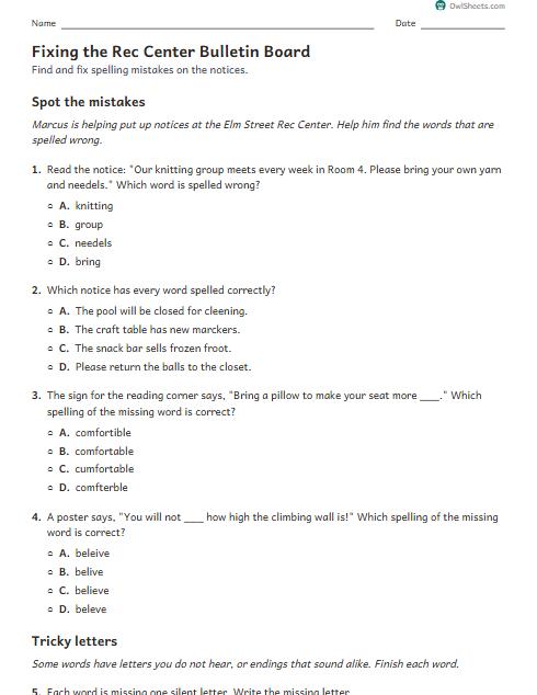 Fixing the Rec Center Bulletin Board worksheet preview
