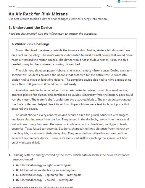 An Air Rack for Rink Mittens worksheet preview
