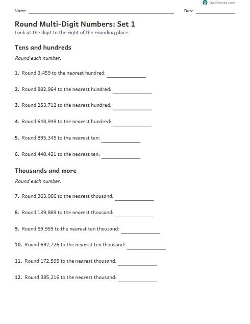Round Multi-Digit Numbers: Set 1 worksheet preview