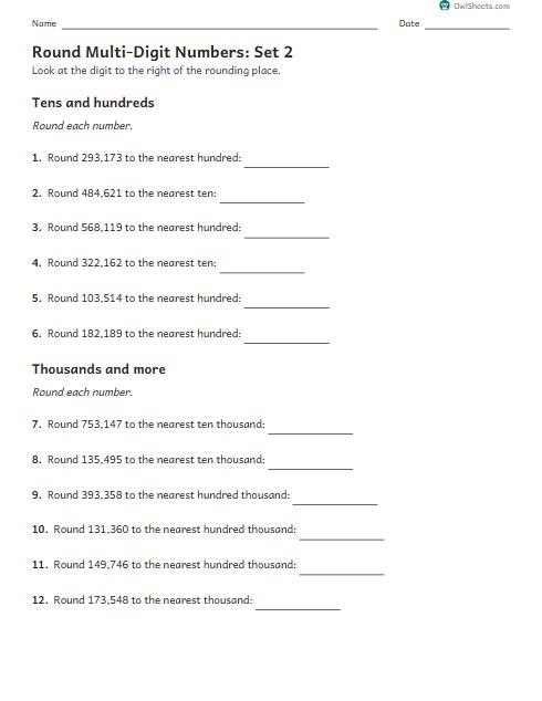 Round Multi-Digit Numbers: Set 2 worksheet preview