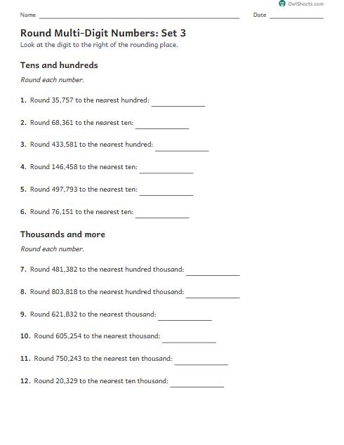 Round Multi-Digit Numbers: Set 3 worksheet preview