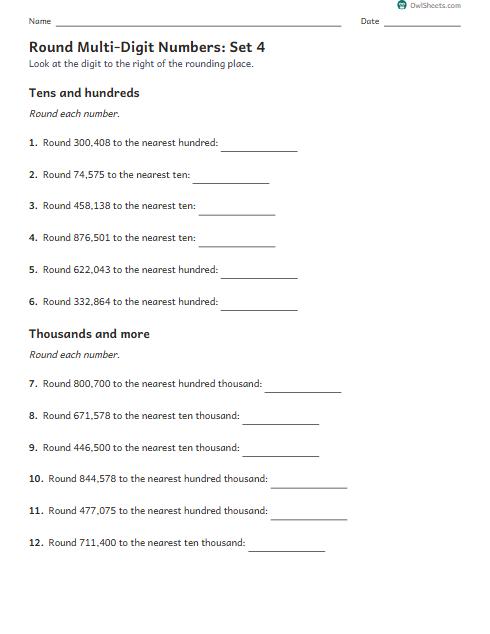 Round Multi-Digit Numbers: Set 4 worksheet preview