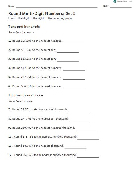 Round Multi-Digit Numbers: Set 5 worksheet preview