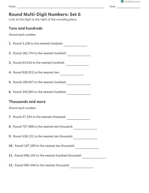 Round Multi-Digit Numbers: Set 6 worksheet preview