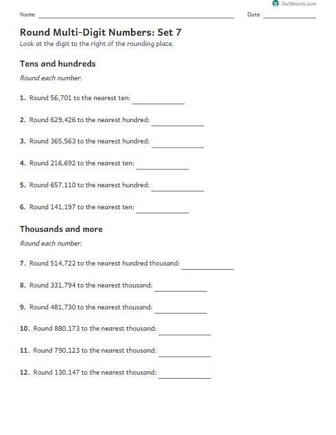 Round Multi-Digit Numbers: Set 7 worksheet preview