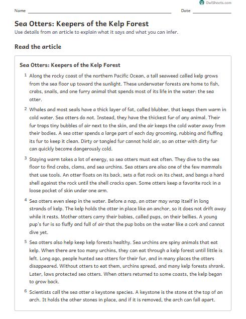 Sea Otters: Keepers of the Kelp Forest worksheet preview