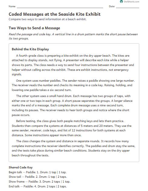 Coded Messages at the Seaside Kite Exhibit worksheet preview