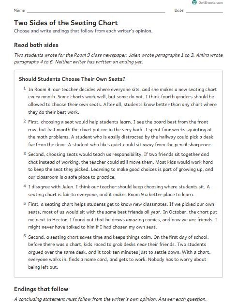 Two Sides of the Seating Chart worksheet preview