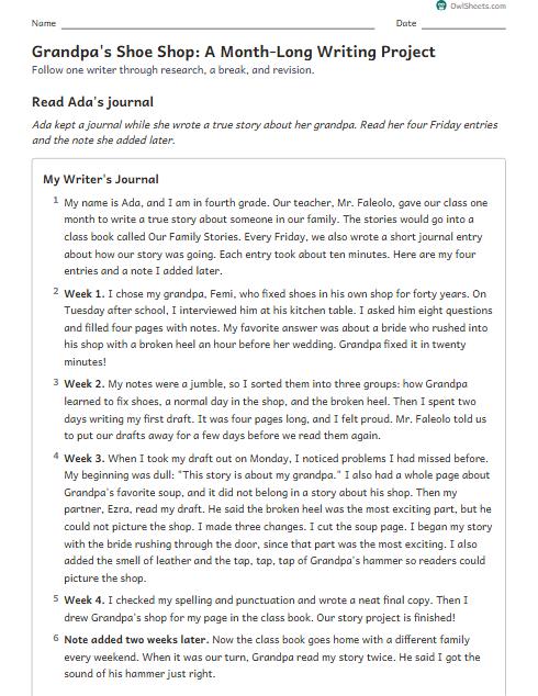 Grandpa's Shoe Shop: A Month-Long Writing Project worksheet preview