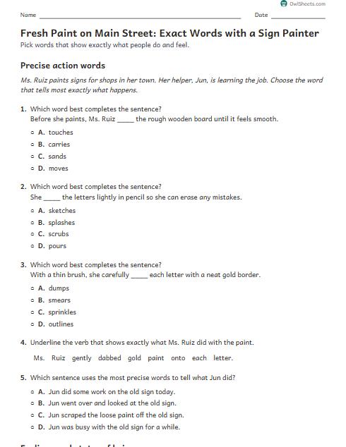 Fresh Paint on Main Street: Exact Words with a Sign Painter worksheet preview