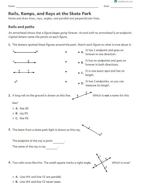 Rails, Ramps, and Rays at the Skate Park worksheet preview
