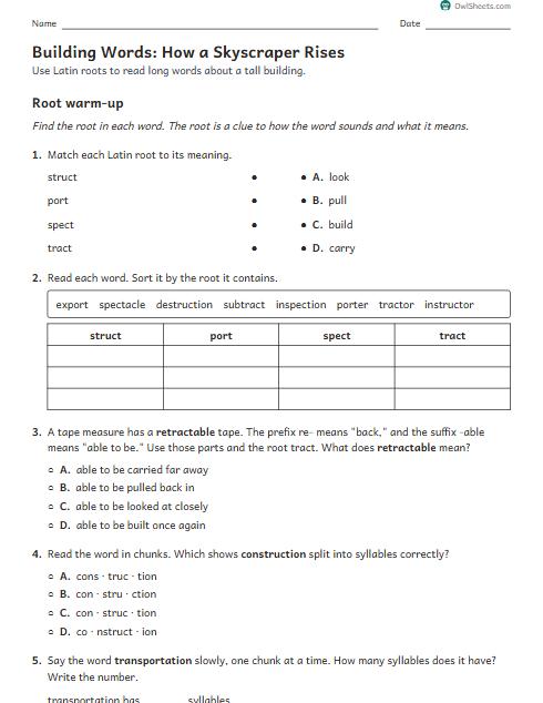Building Words: How a Skyscraper Rises worksheet preview