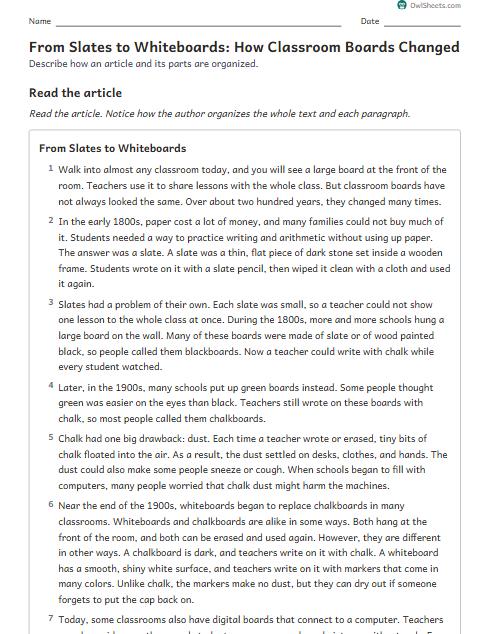 From Slates to Whiteboards: How Classroom Boards Changed worksheet preview