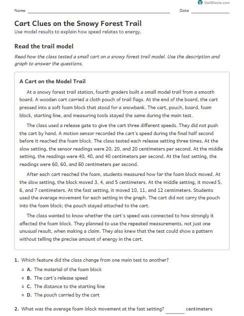 Cart Clues on the Snowy Forest Trail worksheet preview