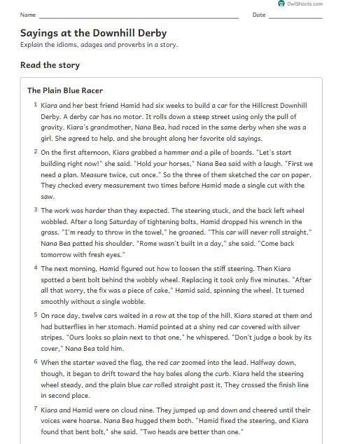 Sayings at the Downhill Derby worksheet preview