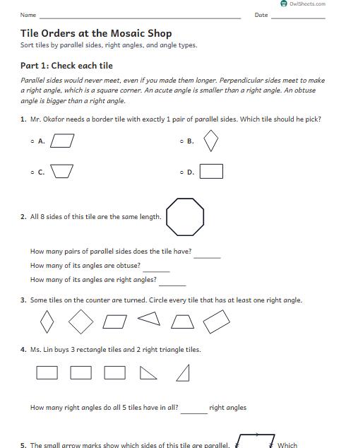 Tile Orders at the Mosaic Shop worksheet preview