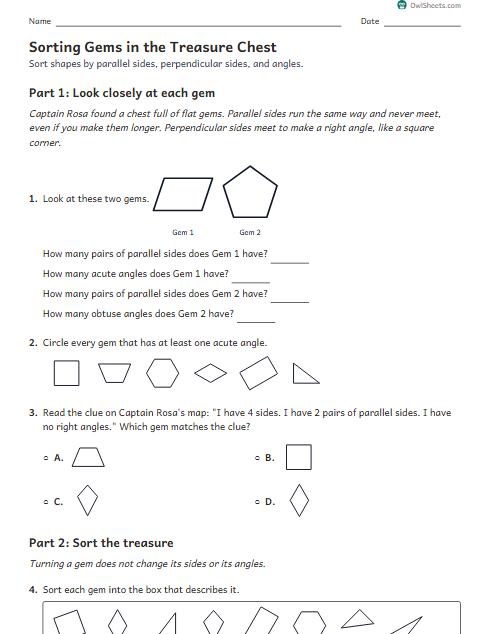 Sorting Gems in the Treasure Chest worksheet preview