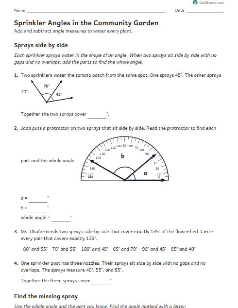 Sprinkler Angles in the Community Garden worksheet preview