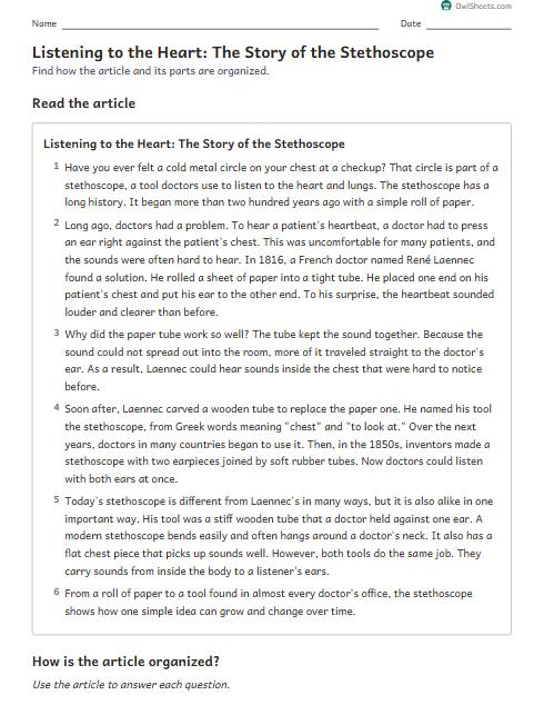 Listening to the Heart: The Story of the Stethoscope worksheet preview