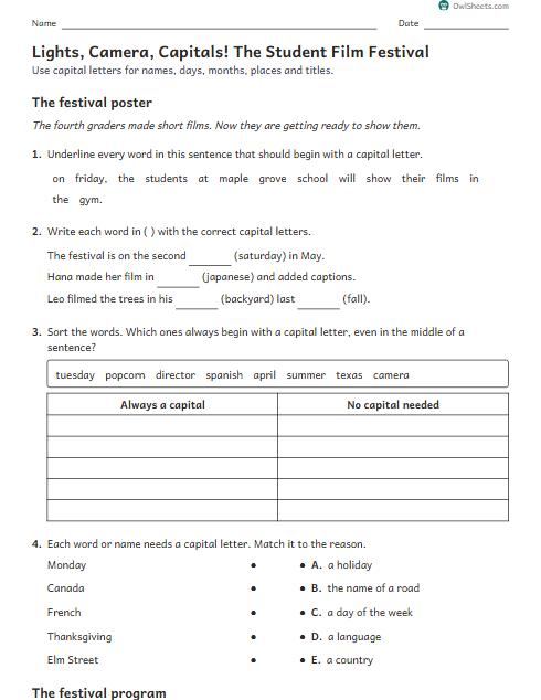 Lights, Camera, Capitals! The Student Film Festival worksheet preview