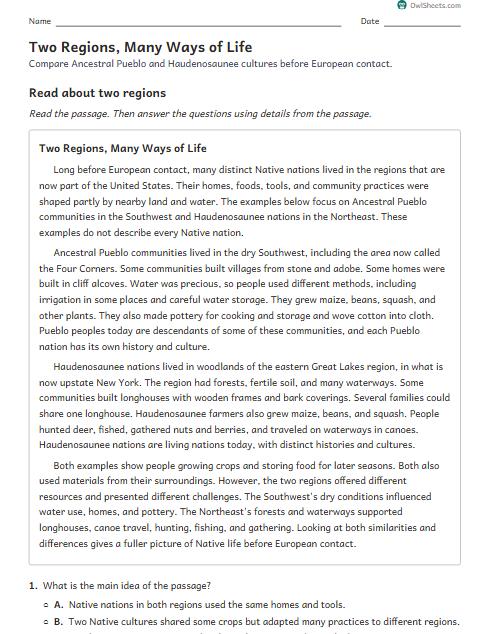 Two Regions, Many Ways of Life worksheet preview