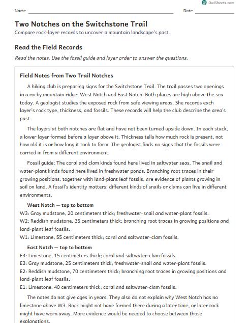 Two Notches on the Switchstone Trail worksheet preview
