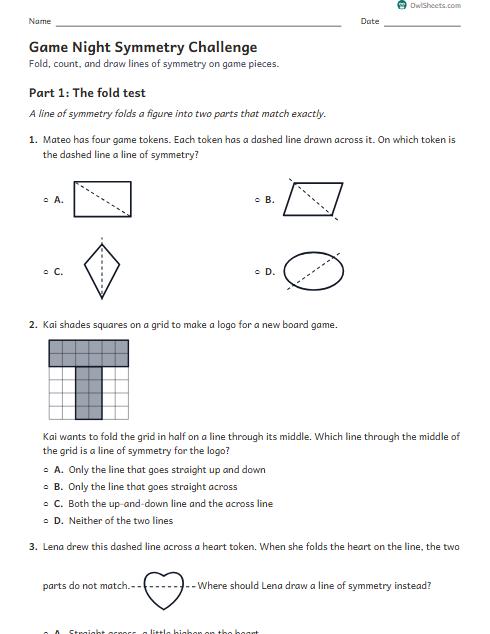 Game Night Symmetry Challenge worksheet preview