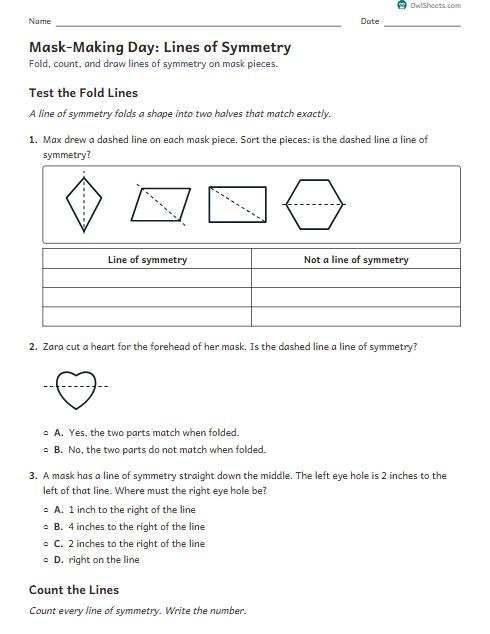 Mask-Making Day: Lines of Symmetry worksheet preview