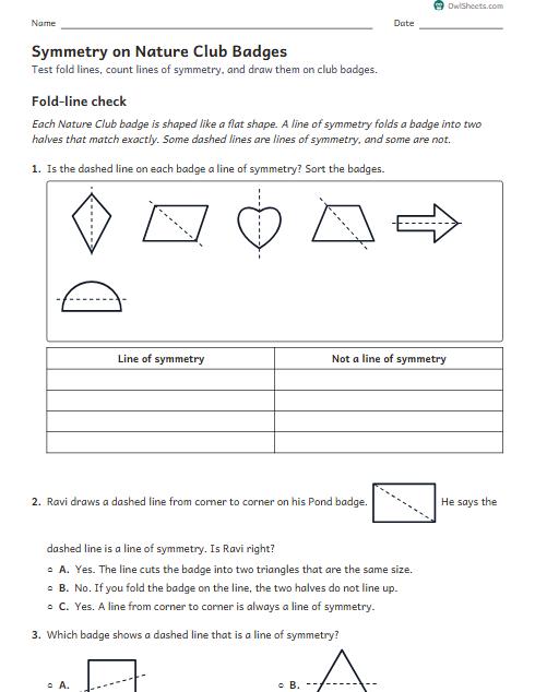 Symmetry on Nature Club Badges worksheet preview