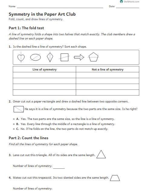 Symmetry in the Paper Art Club worksheet preview