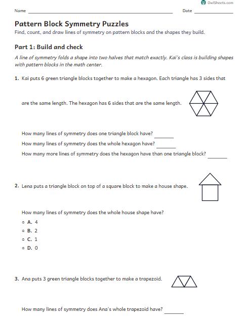 Pattern Block Symmetry Puzzles worksheet preview