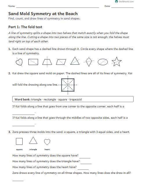 Sand Mold Symmetry at the Beach worksheet preview