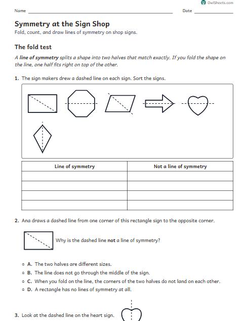 Symmetry at the Sign Shop worksheet preview